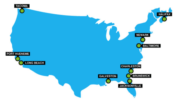 Shared and Sole Use Container Shipping Service Map